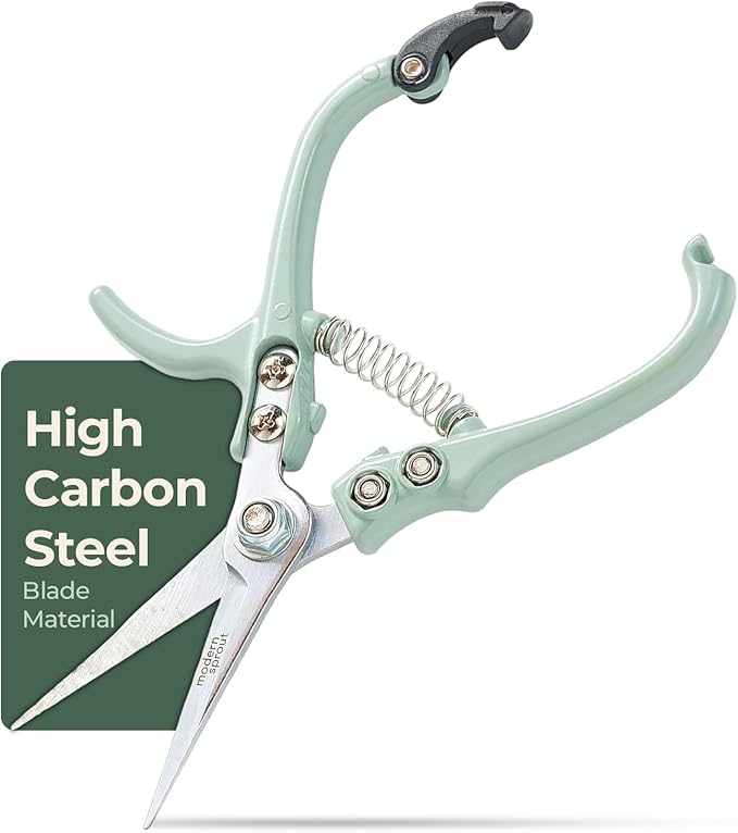 Modern Sprout Pruning Shears - Herb Snipping Scissors- Lightweight Gardening Tools W/Easy Lock - Flower Cutter Garden Shears - Gift for Father's Day- Carbon Steel Blade + Reusable Holster(Sage,1-Pack)