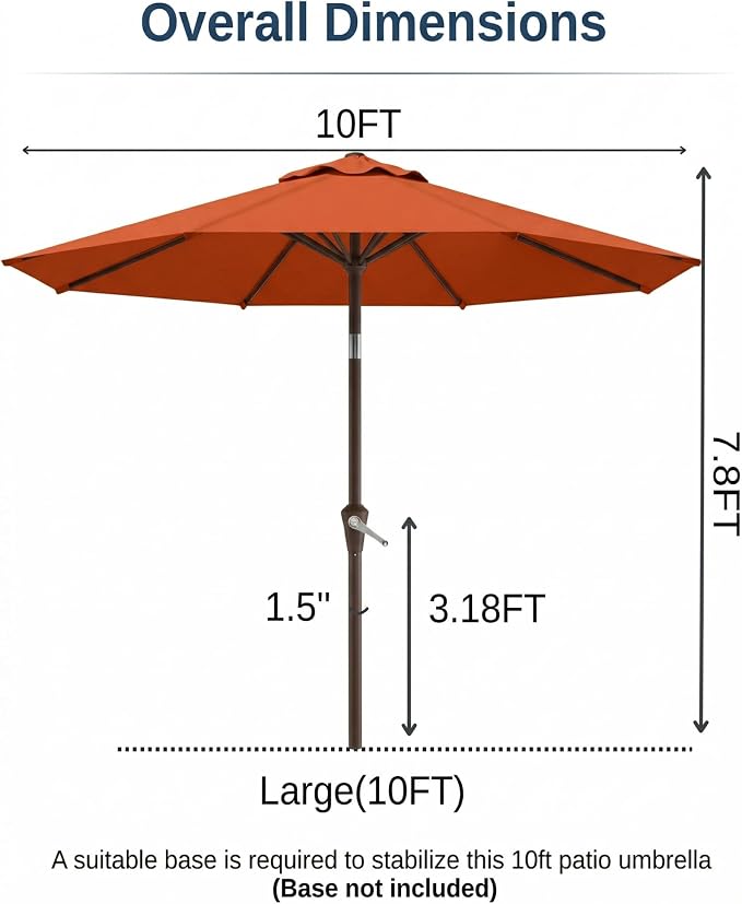 10FT Patio Umbrella, Outdoor Umbrella with Push Button Tilt and Crank, 8 Sturdy Ribs, UV Protection & Waterproof Market Umbrella for Pool, Backyard, Beach,Deck
