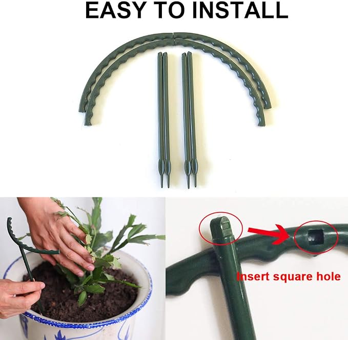 Mwellewm 10 Pack Plant Support Plant Stakes Metal Half Round Search Support Ring Small Plastic Cage Holder Short Stem Flower Pot Climbing Trellis for House Flower Vegetable Indoor Leafy(5.7 x 5.9nch)