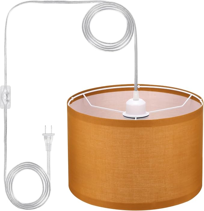 PATIKIL Plug in Pendant Light, 15Ft Rope Cord Hanging Lamp Fixture Dark Orange