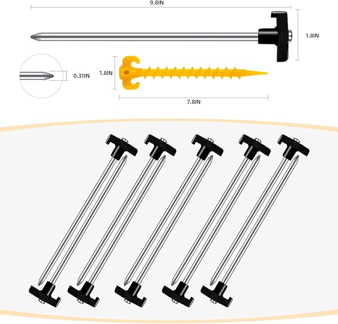 Tent Stakes Heavy Duty Camping Stakes,AVOFOREST 9.8inch Non-Rust Metal Tent Pegs Ground Stakes Tent Spikes Camping,Garden,Hiking Black (Black 20+2pcs, 10IN)