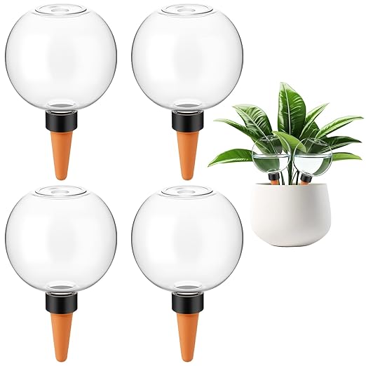 4 Pcs Self Watering Globes Plastic Automatic Watering Planter for Indoor Plants 17.5 oz drip Irrigation Watering Bulbs with Slow Release Control (Transparent)