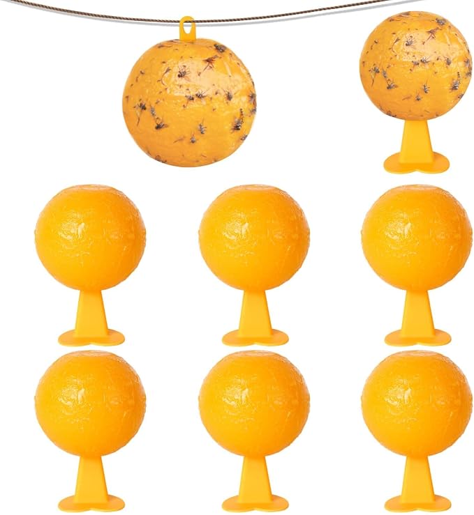 Upgraded Sticky Hanging Ball with Base 6 Pack, Osseph Fruit Adhesive Balls Sticky Balls for Indoor Outdoor Garden Use (Yellow)