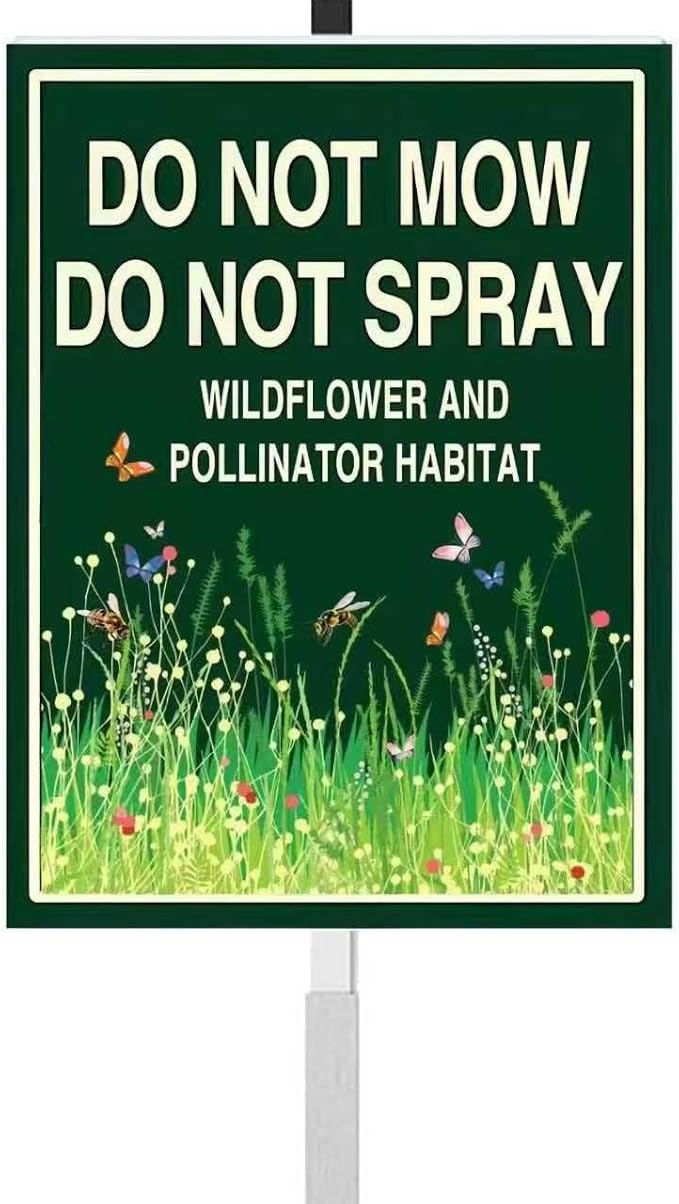 Do Not Mow Do Not Spray Yard Sign,Wildflower Pollinator Habitat Yard Sign With Stakes(8x12in),Rustproof Aluminum Pollinator Friendly Garden Sign Stand Outdoor
