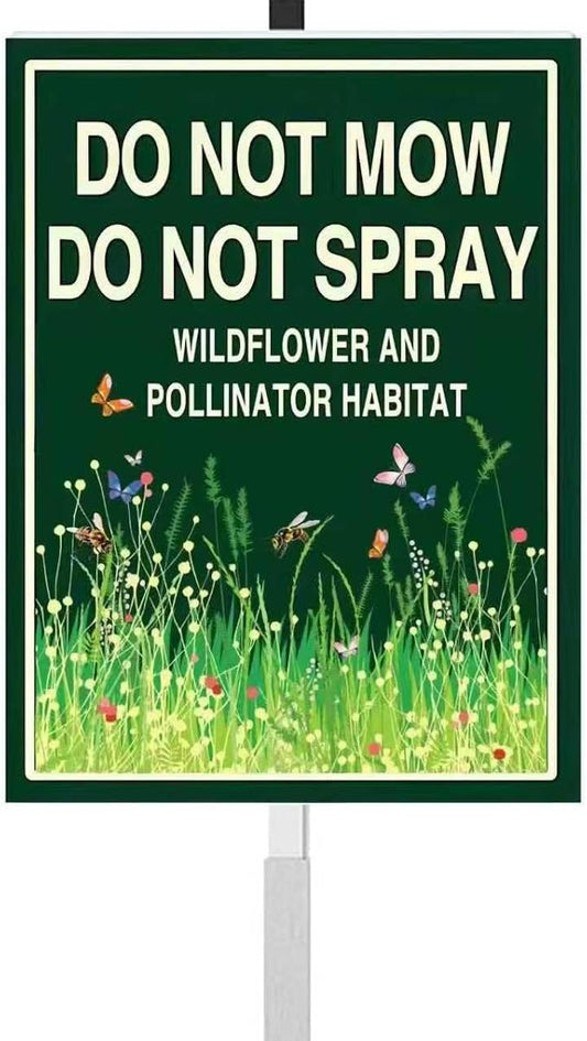 Do Not Mow Do Not Spray Yard Sign,Wildflower Pollinator Habitat Yard Sign With Stakes(8x12in),Rustproof Aluminum Pollinator Friendly Garden Sign Stand Outdoor