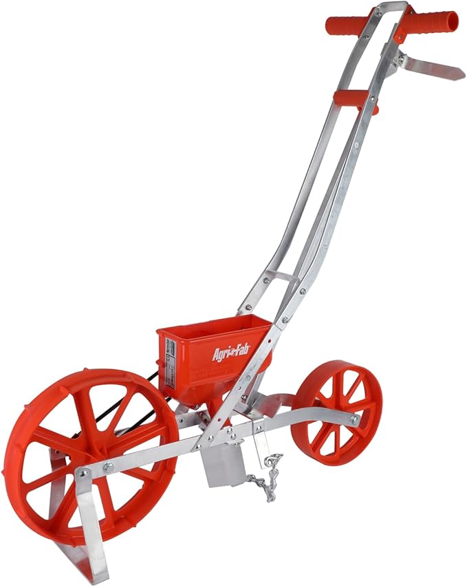 Agri-Fab Push Garden Seeder Planter with 7 Interchangeable Seed Plates, 3 lb Capacity Hopper and Adjustable Row Marker, Orange