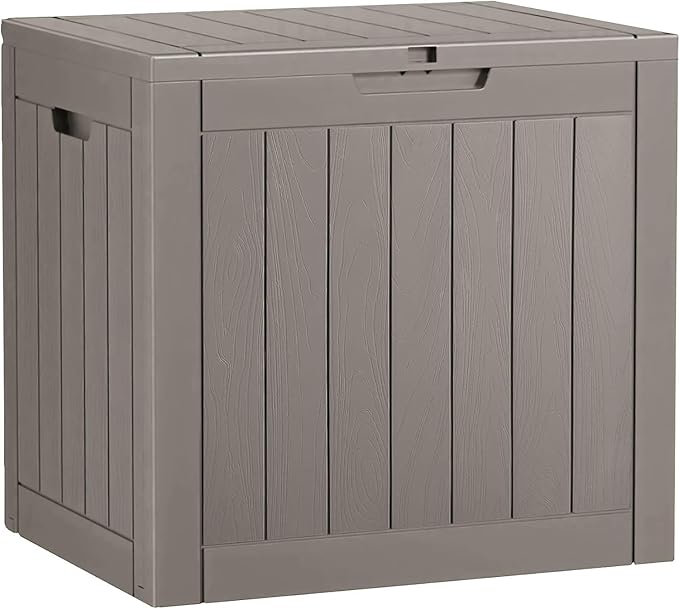 Outdoor Storage Box, 32 Gallon Resin Deck Boxes Outdoor Waterproof For Patio Furniture, Garden Tools, Pool Supplies, Lockable And UV Resistant (Striped Gray)