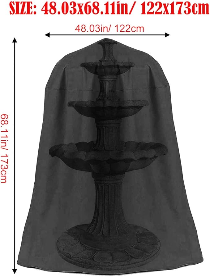 Outdoor Garden Fountain Covers Waterproof Dustproof Statue Protective Cover for Winter Patio Water Fountains Statues Black 48"x68" Fountain Cover