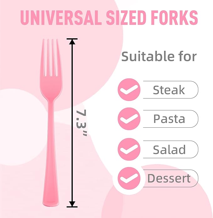 50 Pcs Light Pink Plastic Forks, Pink Plastic Silverware Heavy Duty, Disposable Cutlery Set for Brithday, Wedding, Baby Shower, Bridal Showe, Garden Party