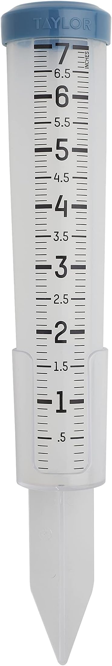 Taylor Capacity Break and Freeze Proof Flexible Silicone Rain Gauge, Measure and Monitor Precipitation, Easy to Read for Backyard, Patio, Garden, and Lawn, Post Mount or Ground Stake, 7-inch, Teal