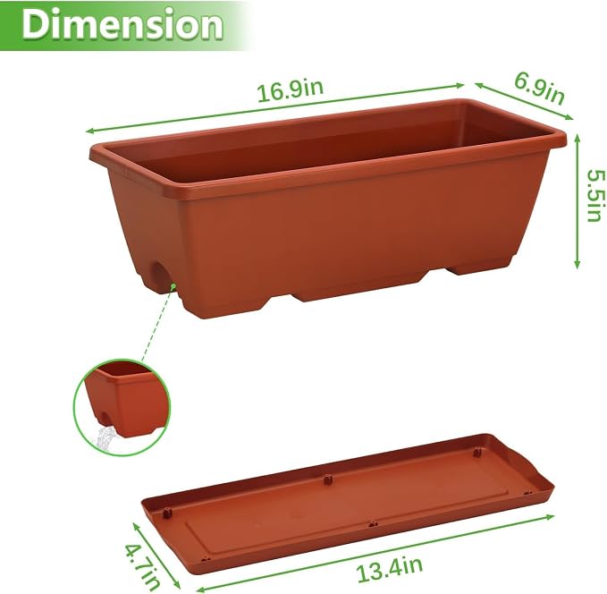 Railing Planter Boxes for Plants, 2 Pack Deck Hanging Planters for Railings, Over Railing Planter Box, 16.9 Inch Balcony Planters Railing Hanging with Metal Brackets, Red