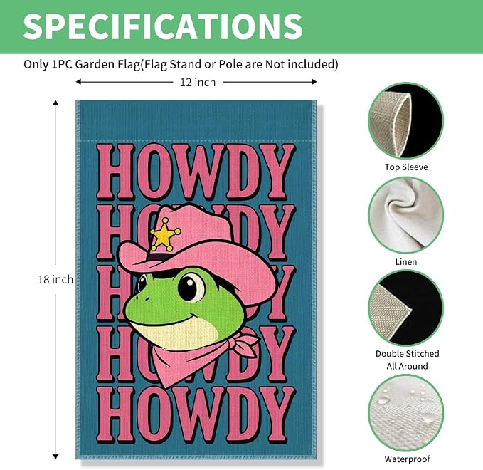 Perfectinsoy Howdy Funny Garden Flag, Inclusion Equality Human Rights Yard Banner, Cute Frog Flags, Welcome Yard Home Farmhouse Patio Lawn Western Outdoor Decor, Housewarming Flag Gifts