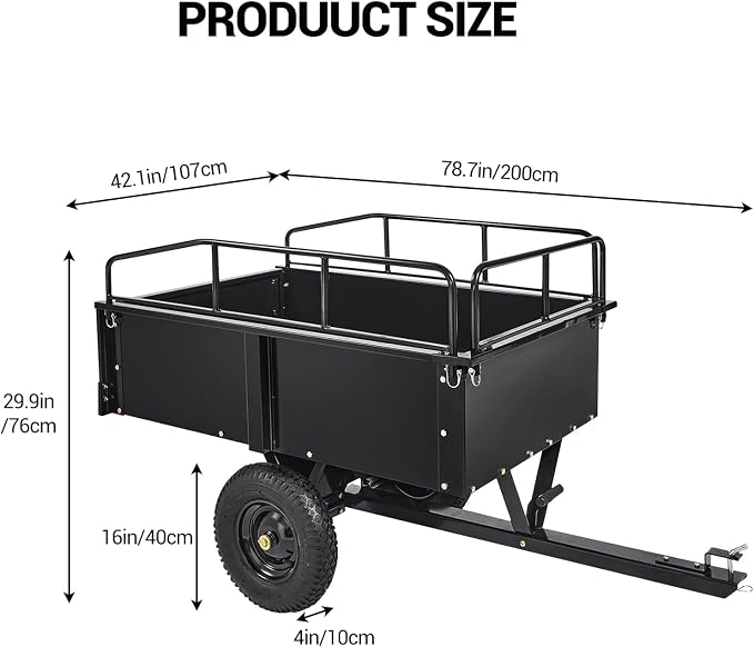 GarveeLife 750 LBS Garden Utility Trailer, 15 Cubic Feet Heavy Duty Steel Dump Cart Feetwith Removable Sides,Hand Pull or Foot Pedal Garden Cart for ATV, UTV, Lawn Mowers and Tractors