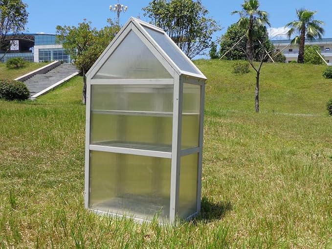 GDFStudio Mini Greenhouse Kit with Adjustable Shelves, Small Outdoor Green House Plant Stand with Adjustable Roof Panels and Wall Brackets Garden & Patio Accessories for Garden Patio Indoor Use, Gray