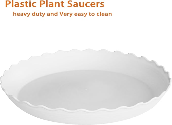 6 Pack of 12 inch Plant Saucer Plant Tray, Plastic Plant Saucer, Heavy Duty Plant Tray for Pots, Plant Saucers for Indoors Planter, Garden Water Plate Bowls (White)