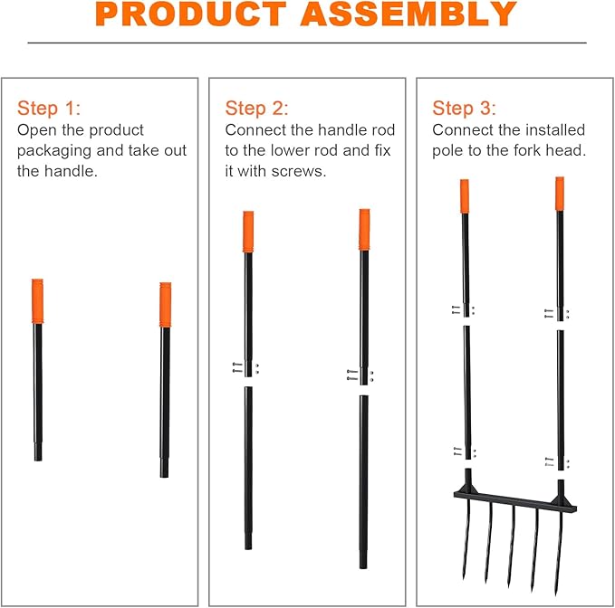 Broad Fork Garden Tool, broadfork Ergonomic Design - for Farms, Gardens, Vegetable plots, for Easy Turning of the Soil, Removal of Weeds, 5 Wide Fork Hand Cultivator Black