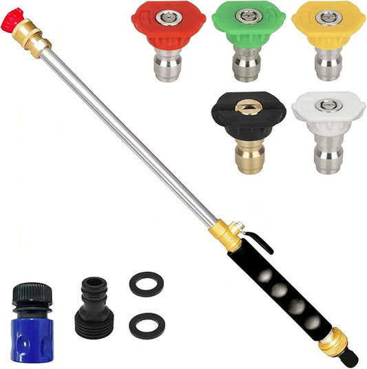 Upgrade Leak-Free jet nozzle high pressure hose nozzle，Suitable for garden hoses high pressure power washer wand with 5 High Pressure hydro nozzles and Quick Connectors (black)
