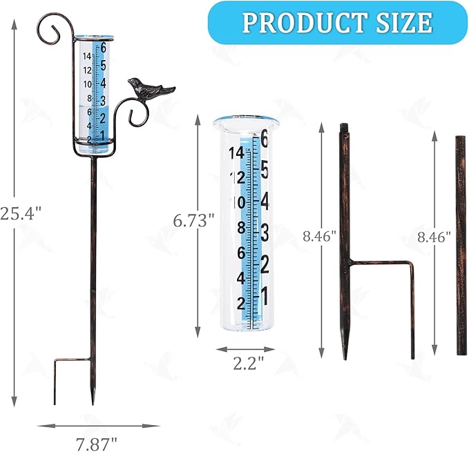MUMTOP Rain Gauge Outdoor, 6 Inch Capacity Large Number Easy Read Bird Rain Measure Gauge for Lawn, Yard and Garden
