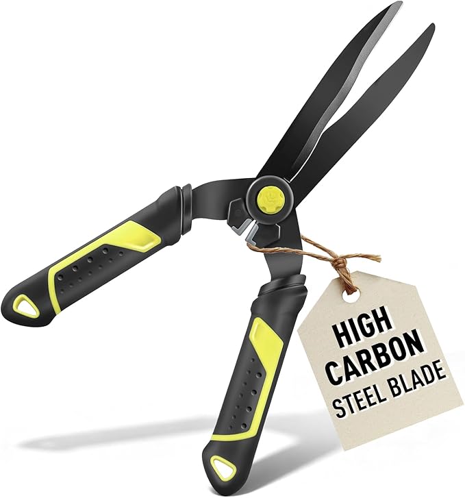 Jardineer 16.5'' Hedge Shears, Lightweight Hedge Clippers Handheld with Shock-Absorbing Bumpers and Sharp Steel Wavy Blade, Landscaping Shears for Trimming Hedges, Shrubs and Shaping Bushes