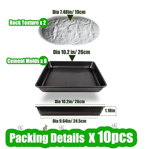 8PCS Stepping Stone & Flagstone Mold Set, Reusable 10.2inch Concrete Paver Molds + 2PCS Flexible Rock Texture Stamps, Garden Outdoor Walkway DIY Paving Craft Stones/Cement Not Included