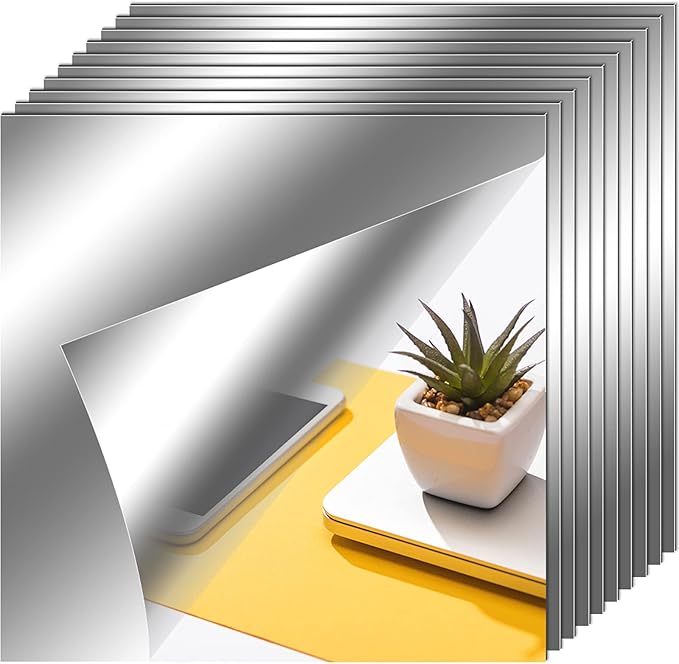 Zonon Flexible Mirror Sheets Self Adhesive Non Glass Mirror Tiles Stickers for Home Wall Decor(10 Pieces,7.9 x 7.9 Inches)