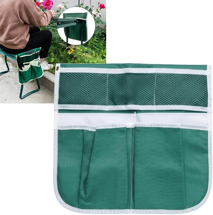 Garden Stool Side Bag 2 Pcs – Hanging Organizer with Pockets for Gardening Kneeler Bench, 600D Oxford Cloth Storage Pouch for Tools and Supplies