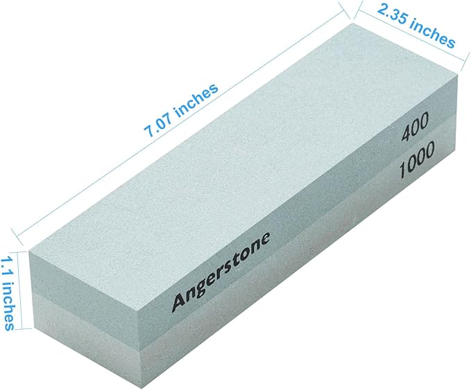 Angerstone Portable Whetstone Knife Sharpening Stone - Outdoor Hunting Knife Sharpener Stone Kit Dual Grit 400/1000 - Pocket Sharpening Stones for Knives with Cowhide Pouch for Bushcraft Camping Field