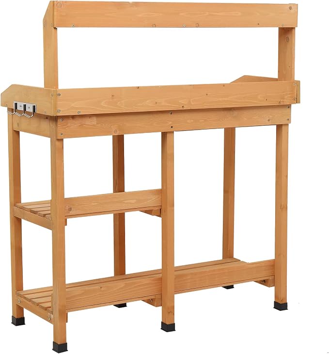 Garden Potting Bench,Wooden Garden Workbench with Storage Shelves for Patio,Backyard and Porch (Burlywood with Drawers and Sink)