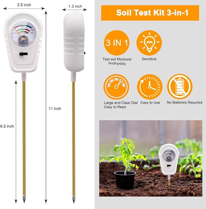 Soil Test Kit 3-in-1, Soil Moisture Meter, Soil PH Meter, Fertility Soil Tester, Soil Tester for Garden, Lawn, Farm, Outdoor & Indoor Use (Lace Elegance White)