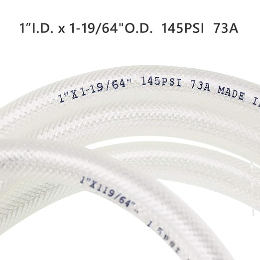 1" ID x 10 Ft High Pressure Braided Clear PVC Vinyl Tubing Flexible Vinyl Tube, Heavy Duty Reinforced Hose Tubing, BPA Free and Non Toxic