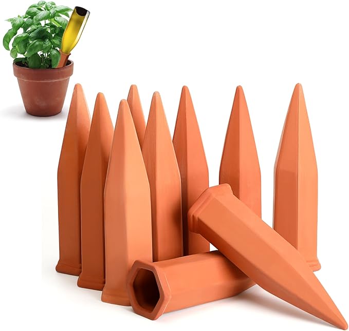 Jovitec 10 Pieces Terracotta Plant Watering Stakes Self Watering Spikes Automatic Plant Waterers Devices for Indoor Outdoor Home and Office Plants (Rustic Red)
