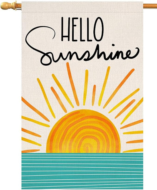Hello Sunshine Summer House Flag 28 x 40 Vertical Double Sided Farmhouse Holiday Outside Decorations Burlap Yard Flag BW285-40