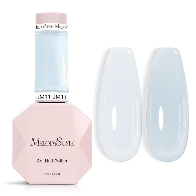 MelodySusie Milky Blue Gel Nail Polish, 0.5Fl.oz Jeweliver Gel Polish Translucent Light Baby Blue Pastel Color White Soak Off UV LED Art Design Manicure Gift for Girls Salon DIY At Home JM11
