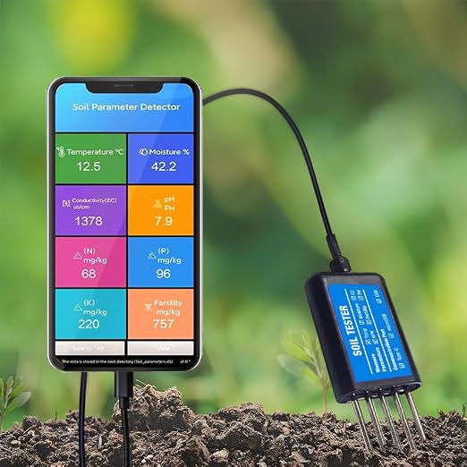 Temperature Moisture EC PH NPK Soil Tester Portable USB Type-C 8 in 1 Soil Sensor with Free Android App