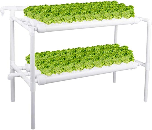 Hydroponics Growing System Kit,54 Plant Sites 2 Layers Food-Grade PVC-U Pipes Hydroponic Grow Kit Gardening System with Water Pump, Timer,Net Pots and Sponge for Vegetables,Fruits,Herb