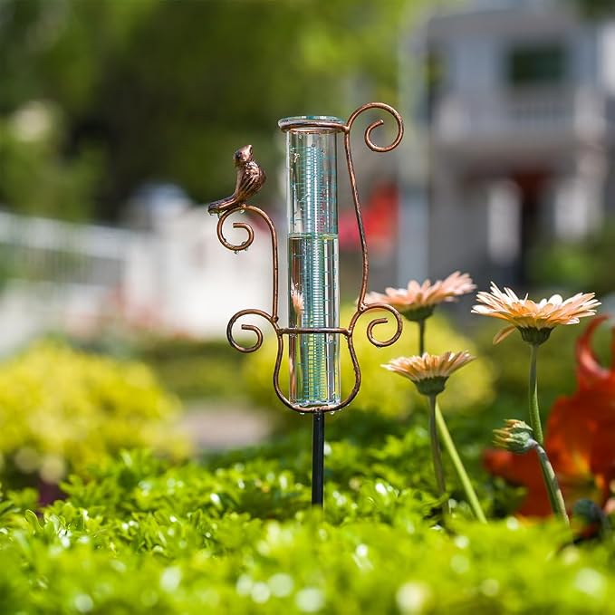 Rain Gauge Outdoor with 7'' Capacity Glass Tube, Metal Rain Gauges for Measuring Precipitation, Garden and Yard Decor