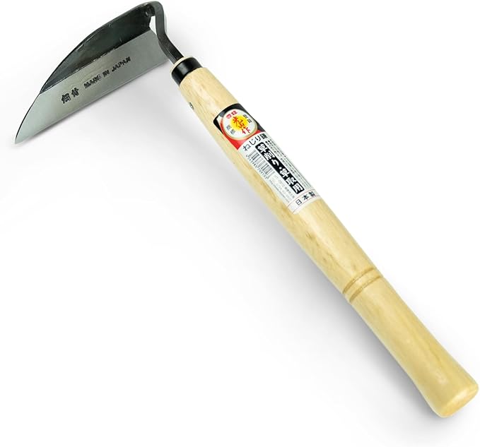 Japanese Weeding Sickle, Hand Weeder Tool for Surface Weed Removal, Tight Spaces and Light Grass Cutting, Made in Japan by HOUNEN