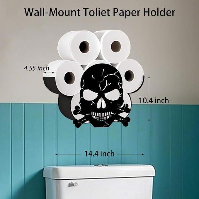 Sugar Skull Toilet Tissue Holder,Animal Paper Holders,Decorative Metal Papers Holder,Funny Toilet Animal Storage for Bathrooms,Bathroom Paper Organizer for Extra 8 Rolls Wall Mounted Art Decor