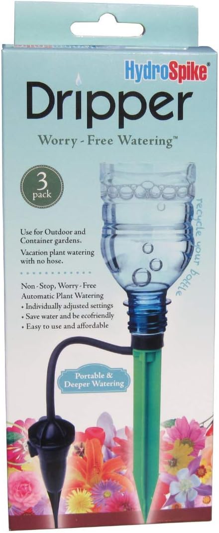 Dripper (3-Pack) Worry-Free Adjustable Drip Flow Watering Kit - Outdoor & Indoor, Irrigation Stakes for Plants Garden Pots & Containers, Uses Bottle, No Hose Devices Waterer System