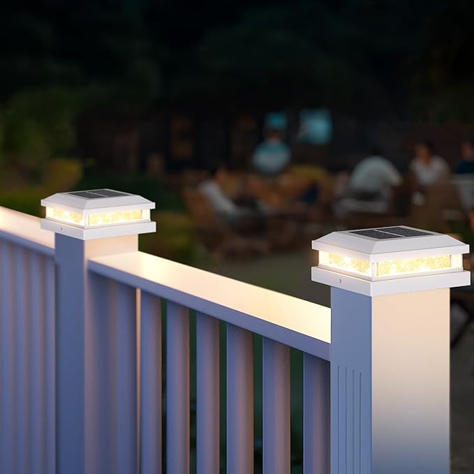Brightever 4x4 Solar Post Cap Lights Outdoor, Waterproof 16LEDs Solar Powered Deck Post Light with Warm White/Cool White, Solar Fence Lights for 5x5 Wooden/Vinyl Post in Garden, Patio, Porch, 6 Pack