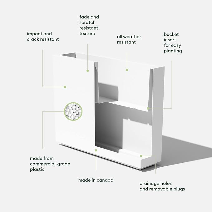Veradek Span Plastic Box Series Planter - Tall Rectangular, White, All-Weather Resistant, Removable Insert Bucket, Modern Design, Indoor/Outdoor Use