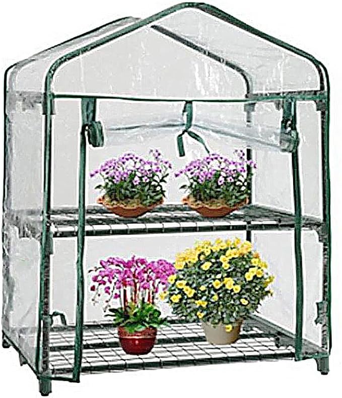 2-Tier Greenhouse Replacement Cover Clear PVC Plant Greenhouse Cover with Roll-Up Zipper Door - 27" L x 19" W x 36" H
