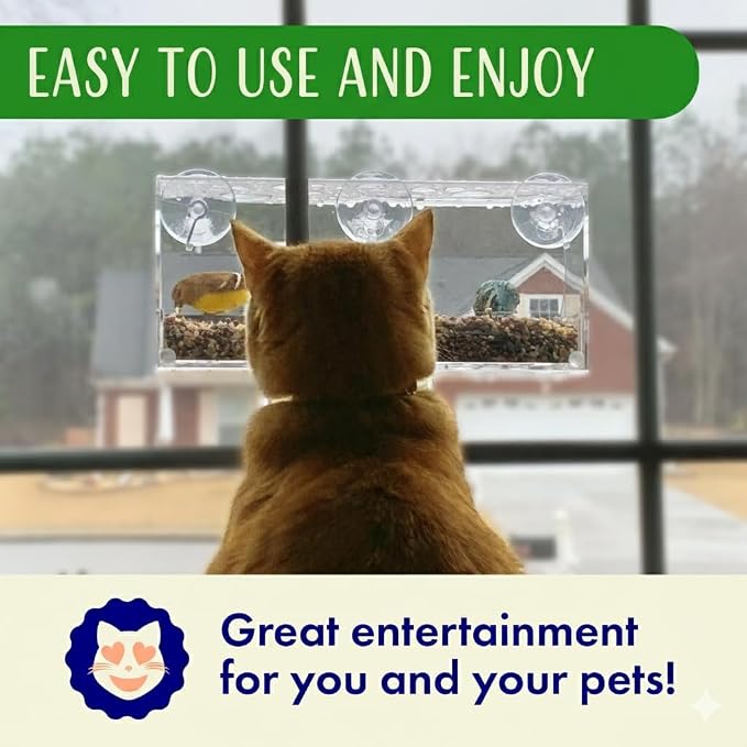 Window Bird Feeder by Nature’s Hangout - Award-Winning Clear Acrylic Bird Feeders for Outdoors, No Assembly, Strong Suction Cups, Bird Watching for Cats, Easy-to-Clean Birdhouse