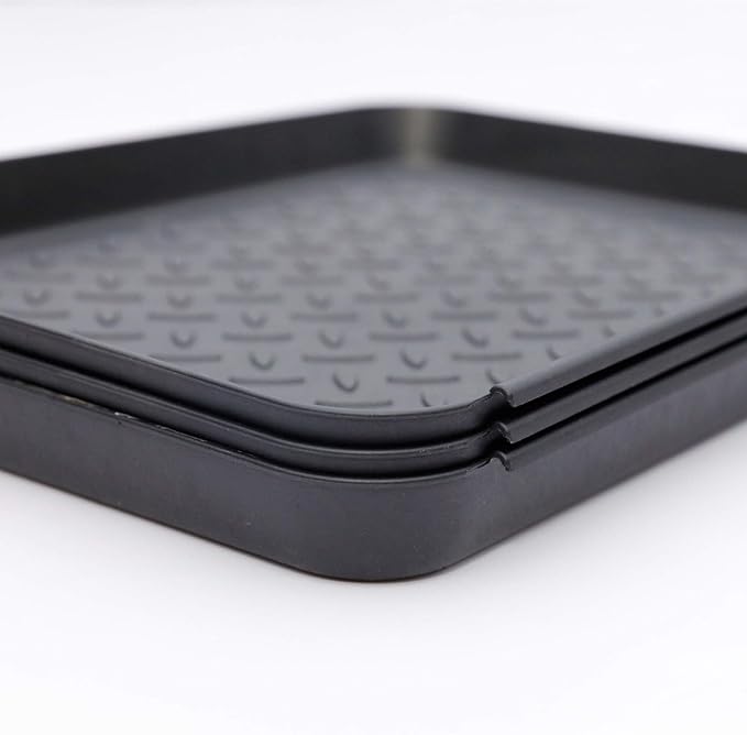 Boot Mat Tray for Floor Protection,3 Pack Black Shoe Tray,Boot Drying Mat w/Lip, Dirt Rug, Dog Water & Litter Box ray,Garden Garage-Indoor Outdoor (Black)
