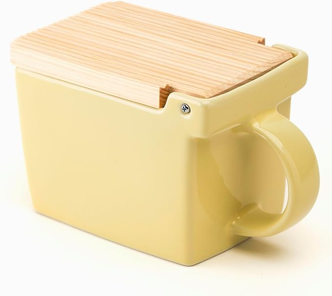 ZERO JAPAN Bee House Premium Salt Box with Hinoki Lid - Container for Sea Salt and Spices - Elegant Cellar for Kitchen Countertop - Banana Yellow, 16 oz
