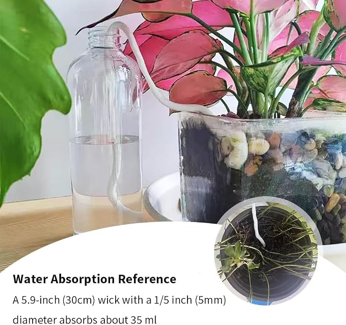 49.2 feet 1/5 Inch Natural White Self Watering Wick Cord Automatic Watering Cotton Rope System Hydroponic Wicking for Vacation Plant Care Capillary Wicks for Self Watering Planters and Pot