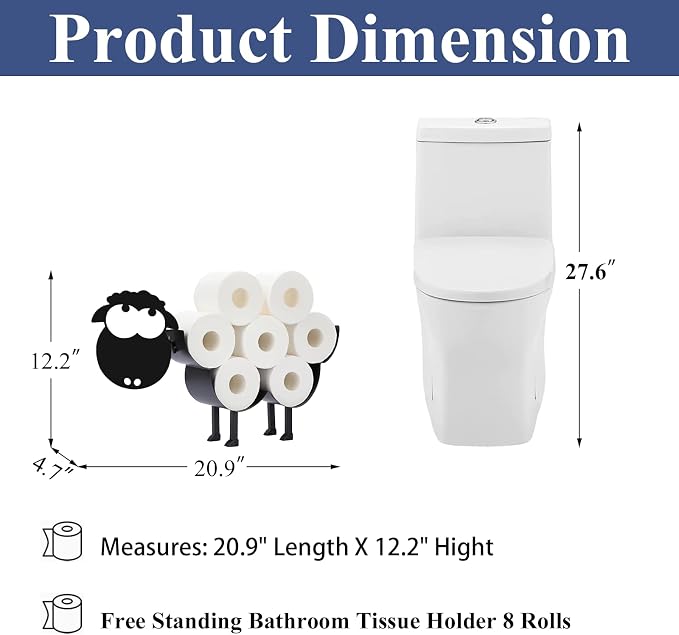 Cute Sheep Toilet Tissue Holder,Animal Paper Holders,Decorative Metal Papers Holder,Funny Toilet Animal Storage for Bathrooms,Bathroom Paper Organizer for Extra 8 Rolls Stand & Wall Mounted Art Decor