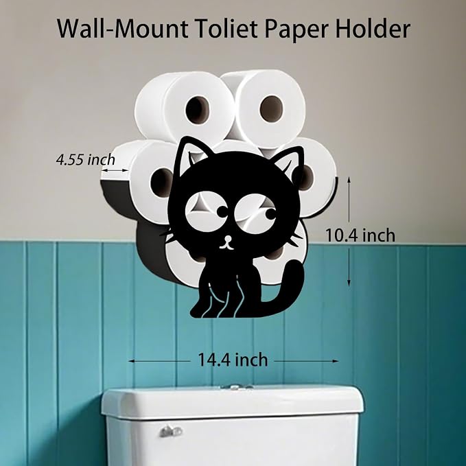 Cat Toilet Tissue Holder,Animal Paper Holders,Decorative Metal Papers Holder,Funny Toilet Animal Storage for Bathrooms,Bathroom Paper Organizer for Extra 8 Rolls Wall Mounted Art Decor