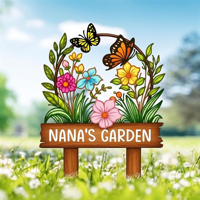 Personalized Metal Yard Sign, Custom Metal Stake Decor, Butterfly & Flower Design, Gift for Garden Lovers, Garden Decor (Butterfly & Flower)