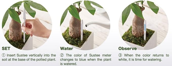 Sustee Aquameter (Green, Large, Refillable) - Plant Soil Moisture Meter, Sensor, Probe, Indicator - Best for Potted Plants